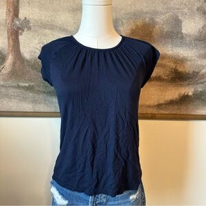 LOFT Navy Short Sleeve Tee with Runched Neckline